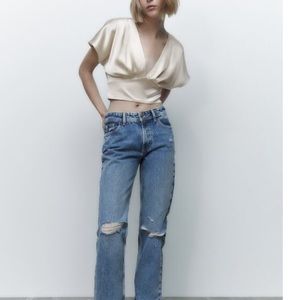 Recycled Satin Boxy Top With Gold Buttons 261249